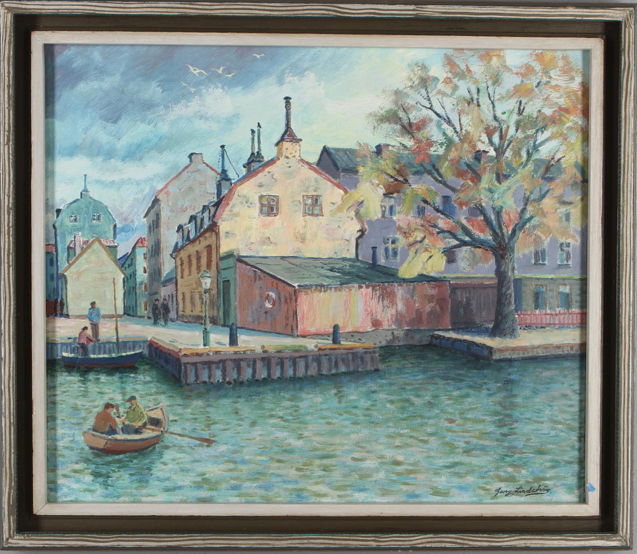 GEORG LINDSTRÖM. Gamla Brogatan, olja på pannå, signerad.