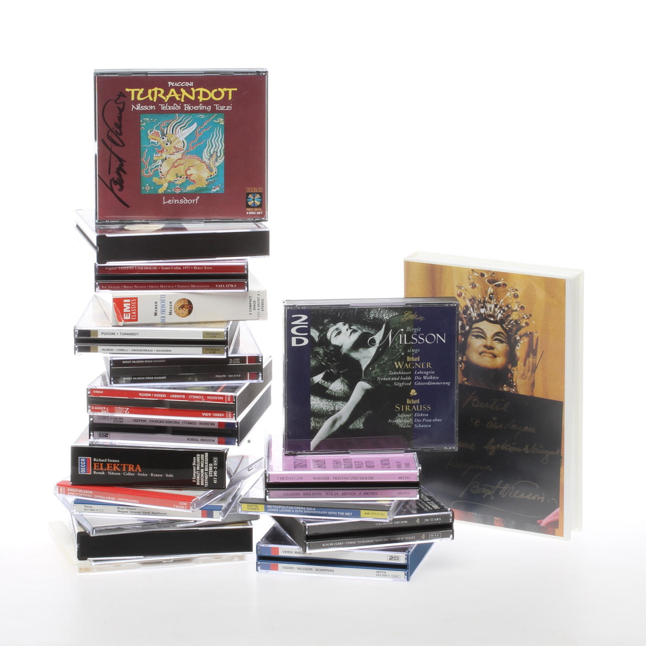 BIRGIT NILSSON, signerade CD-SKIVOR, 19 st samt KASSETTBAND med medföljande AUTOGRAF.