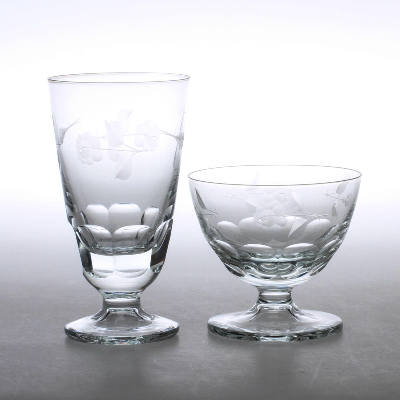 VINGLAS, 4 st, CHAMPAGNESKÅLAR, 8 st, Kosta, 1900-tal.