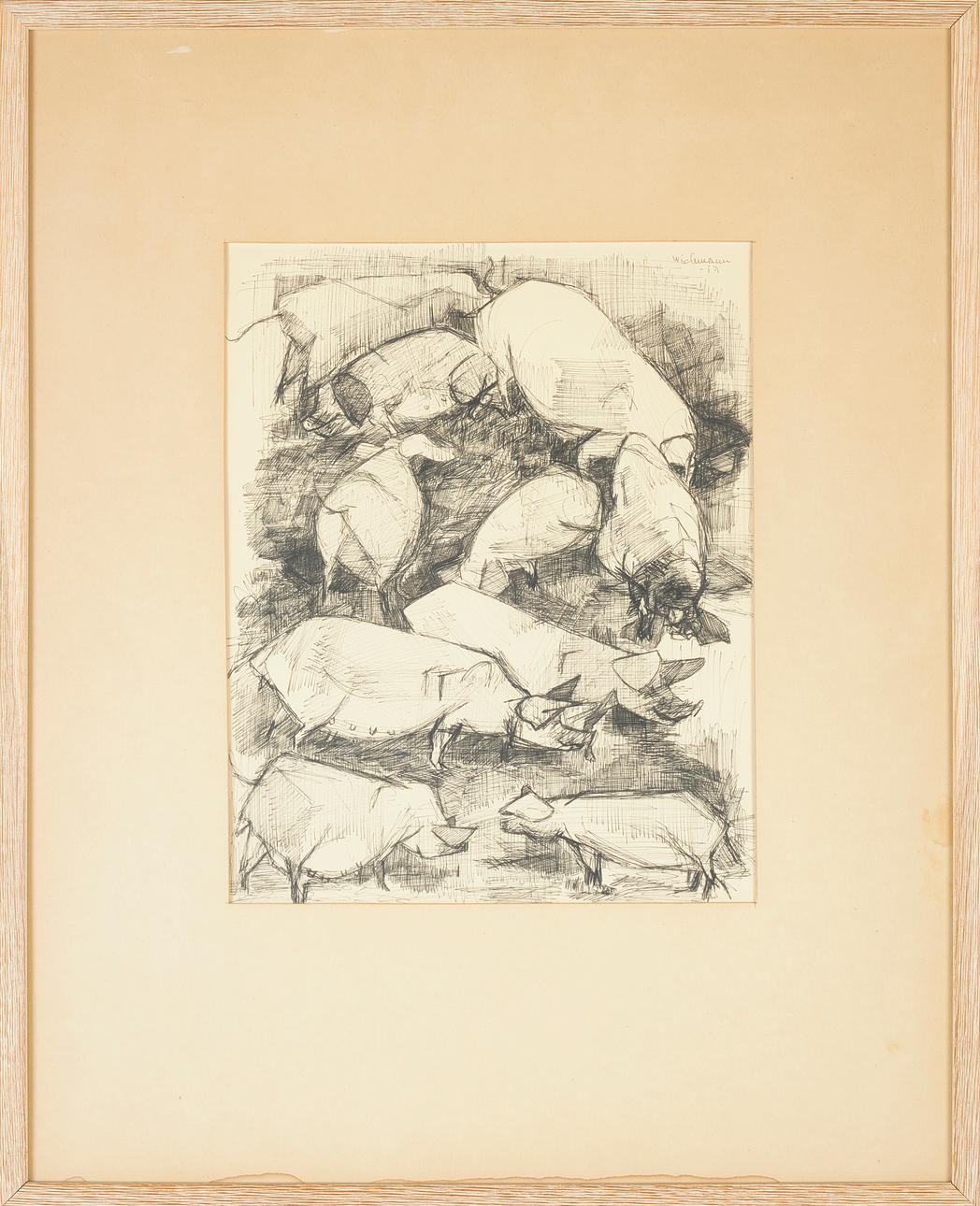 HARRY WICHMANN, Grisar, teckning, signerad, -57.