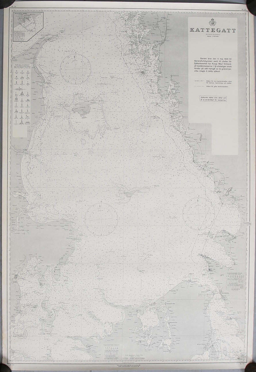 KARTA / SJÖKORT, Kattegatt, nr 53. Kungliga Sjökarteverket, Stockholm 1935.
