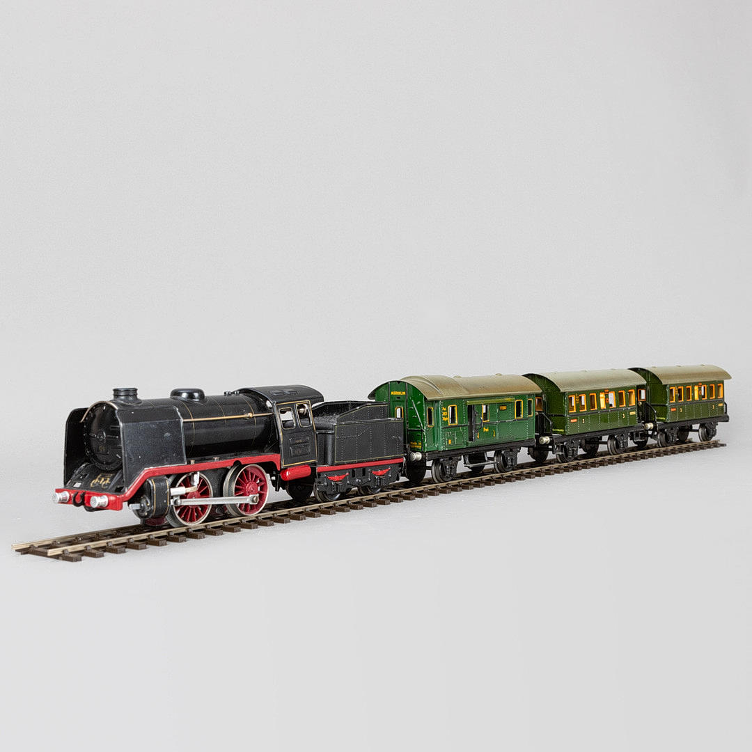 Märklin, anbud ånglok med tre bilar.