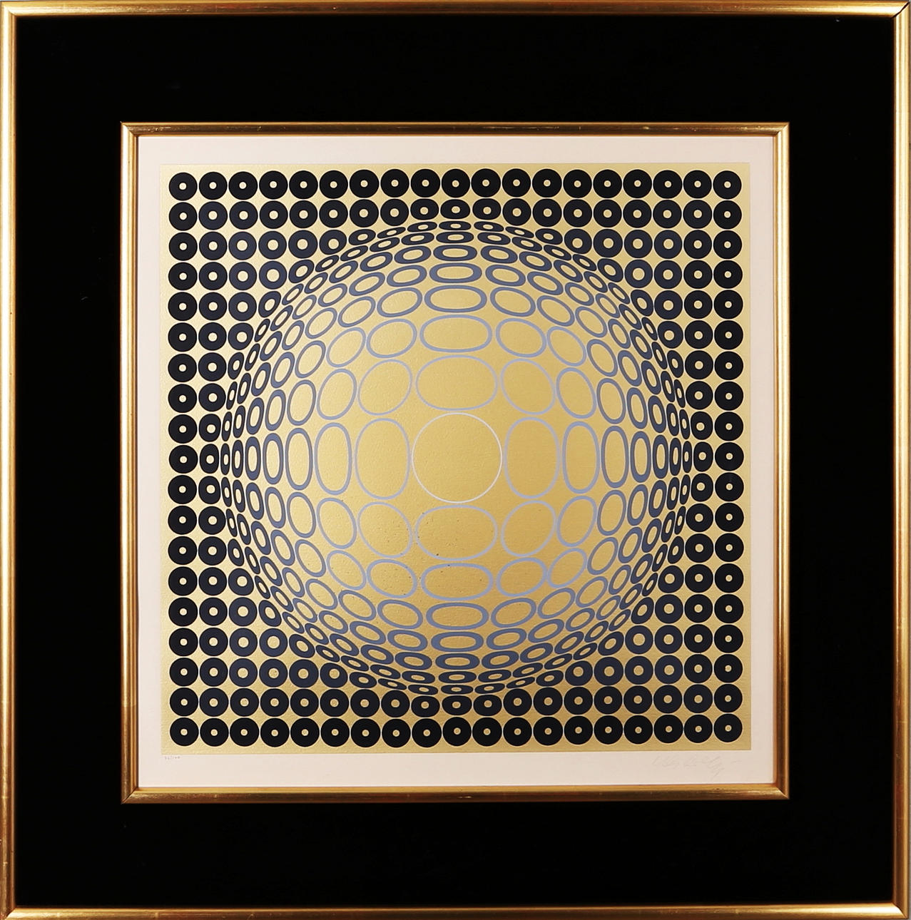 VICTOR VASARELY. Composition with circles, color lithograph, numbered 96/100, signed.