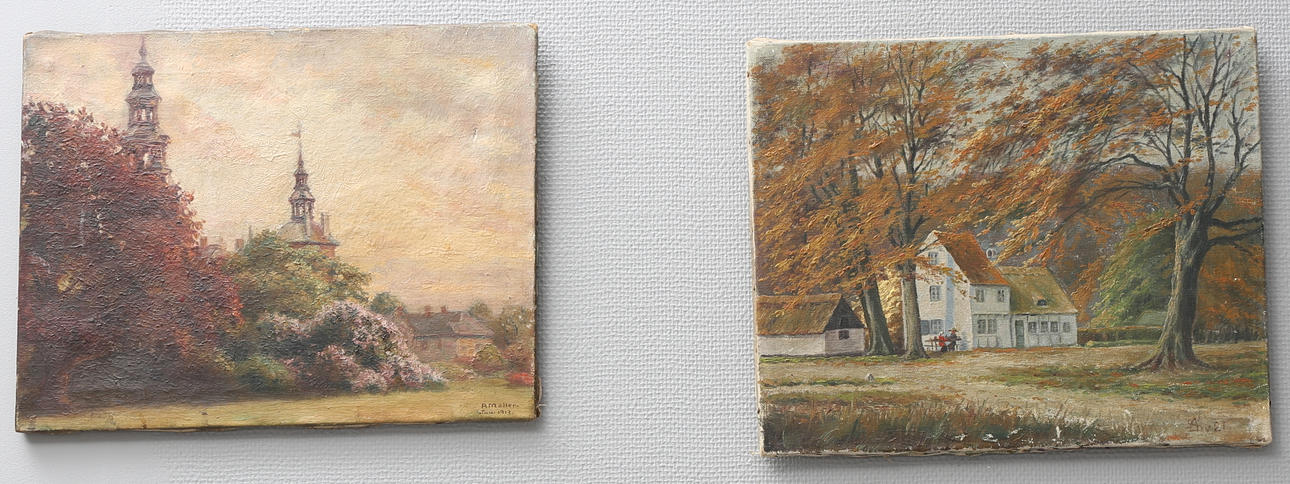 OIDENTIFIERADE KONSTNÄRER. Olja på duk, 2 st, en signerad P. Möller, daterad 1913.