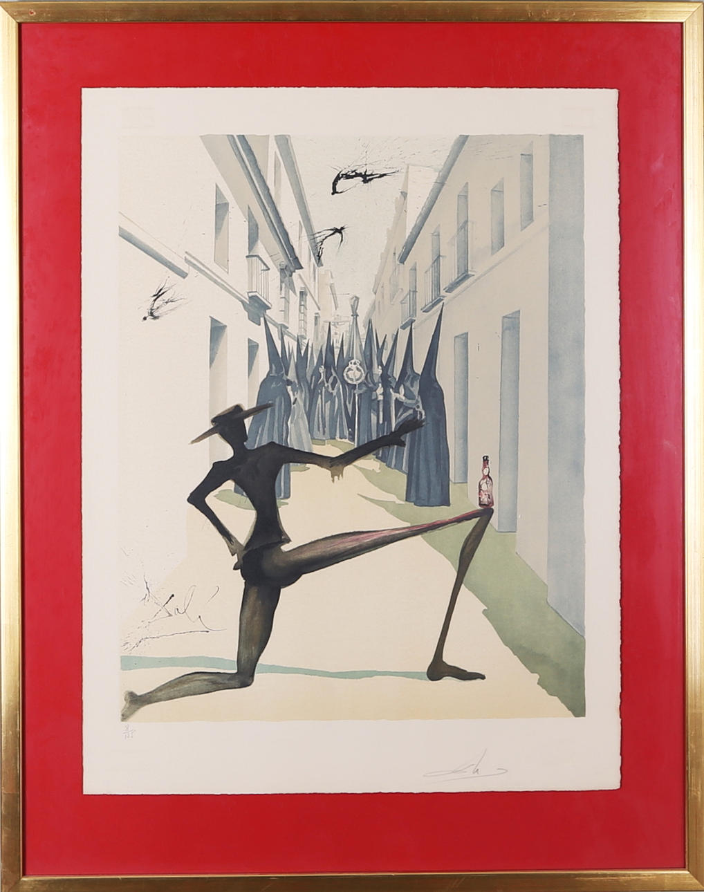 SALVADOR DALI. Procession i gränden, färglitografi, signerad, numrerad 8 / 125.