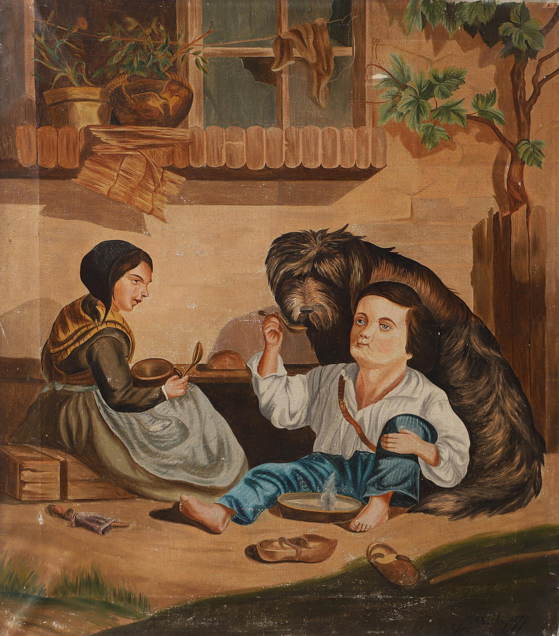 OIDENTIFIERAD KONSTNÄR. Share your meal with the dog, oil on canvas ...