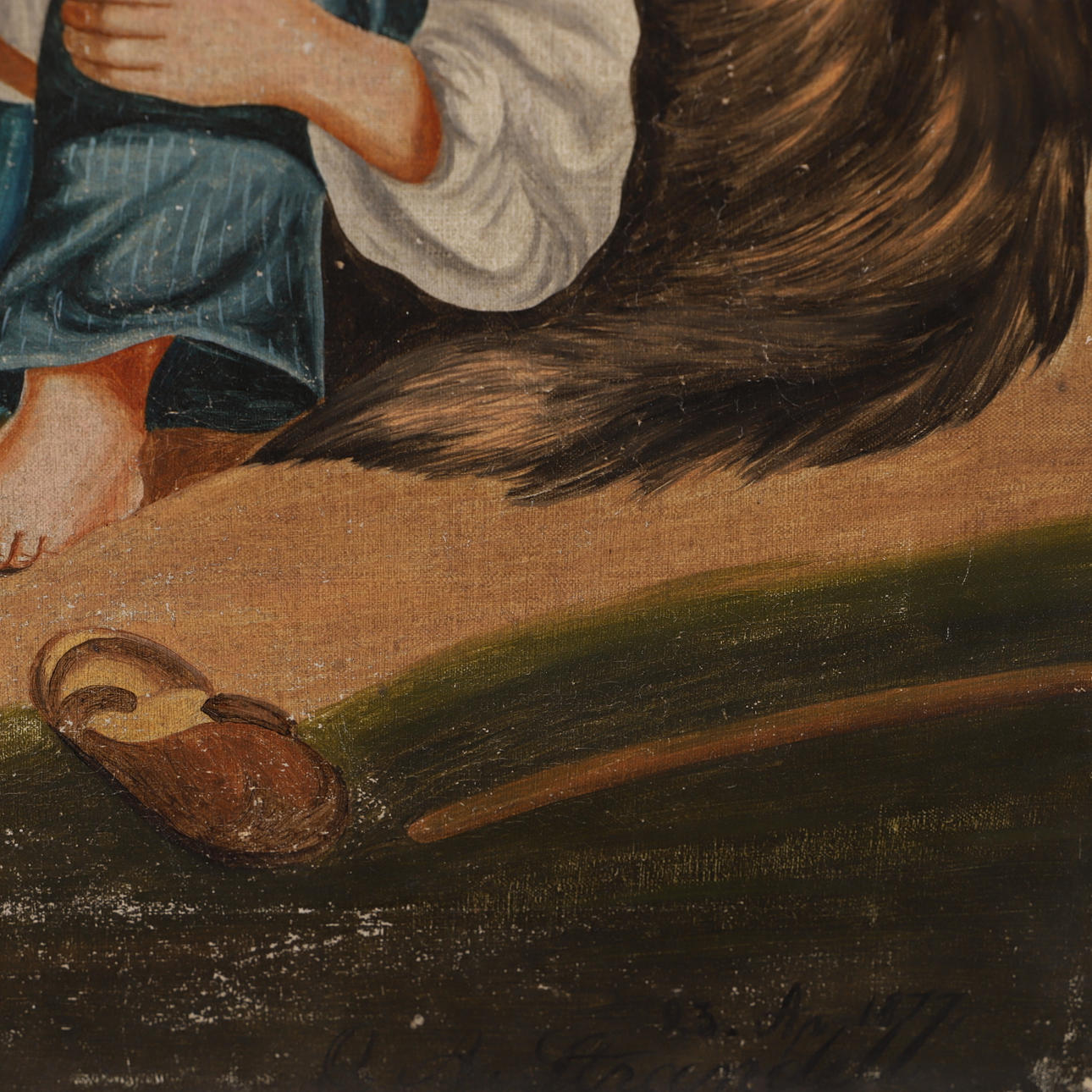 OIDENTIFIERAD KONSTNÄR. Share your meal with the dog, oil on canvas ...