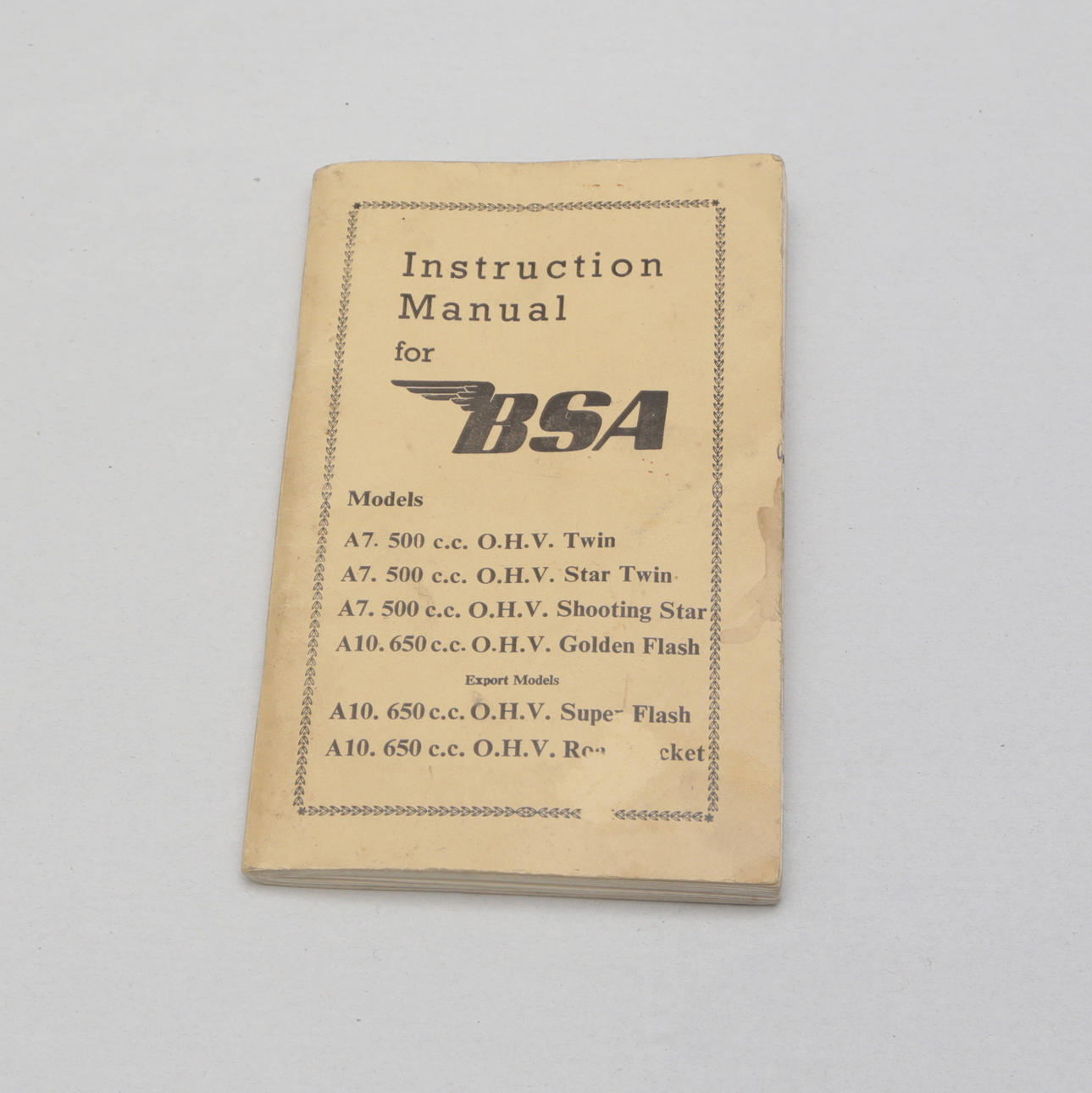 MANUAALI, BSA, englanninkielinen teksti.