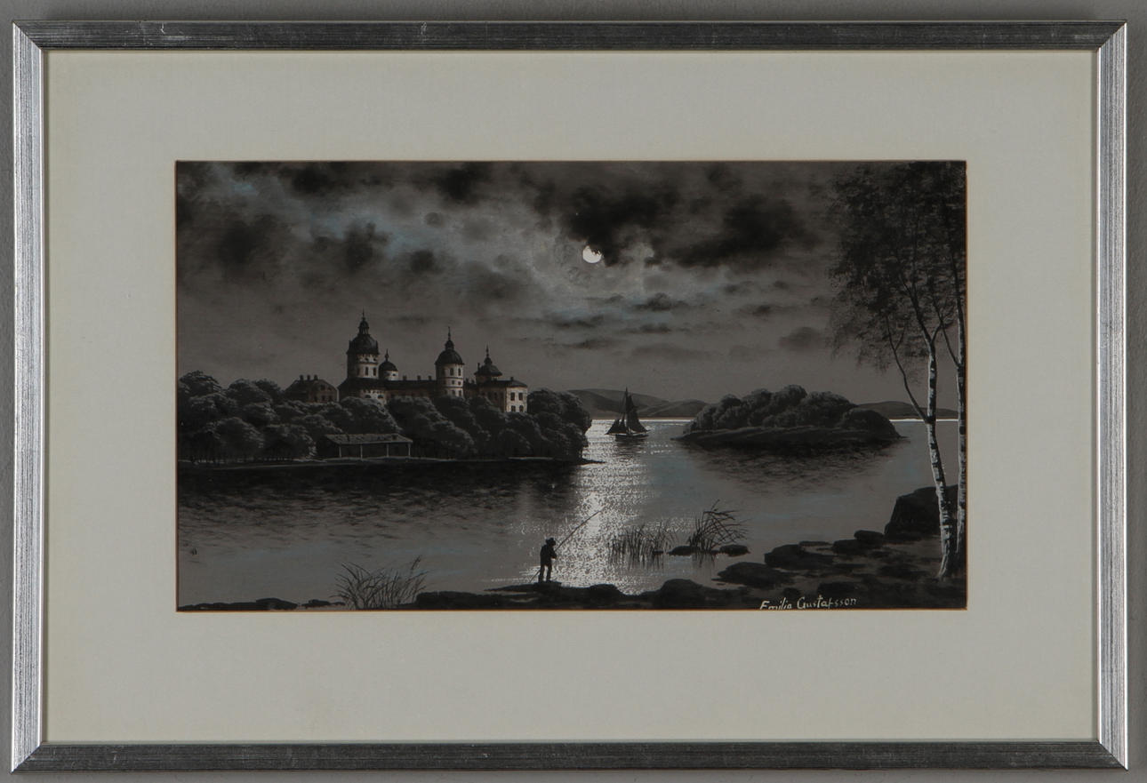 EMILIA GUSTAFSSON. Gripsholms slott, blandteknik, signerad.