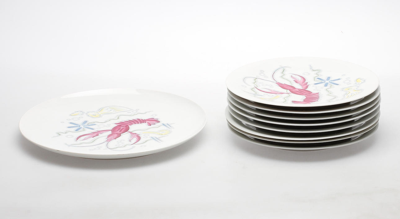 SKALDJURSSERVIS, 9 delar, porslin, Hackefors.