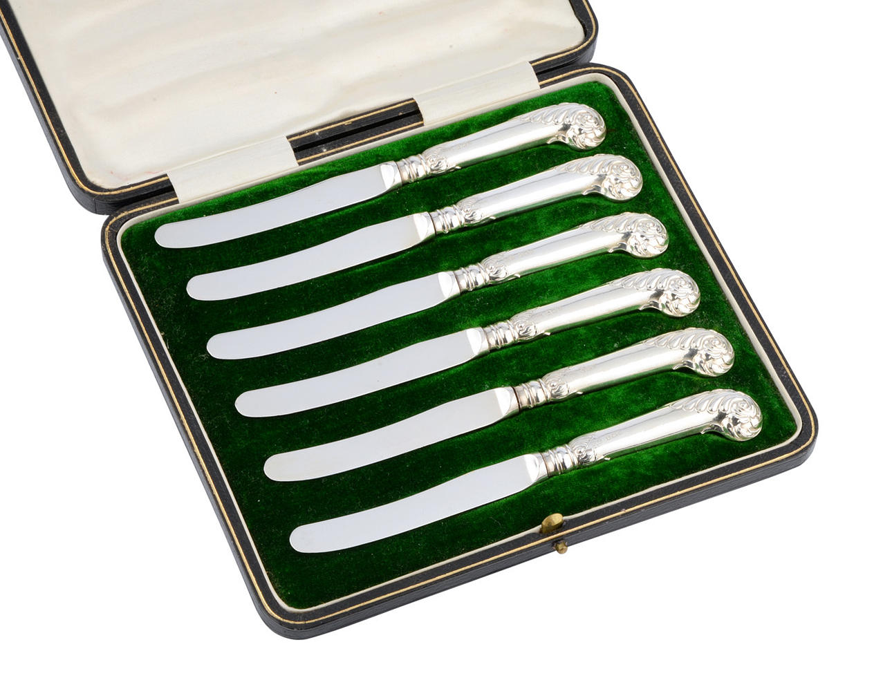 MAPPIN & WEBB, SHEFFIELD. 6 fruktknivar i originalask, sterlingsilver.