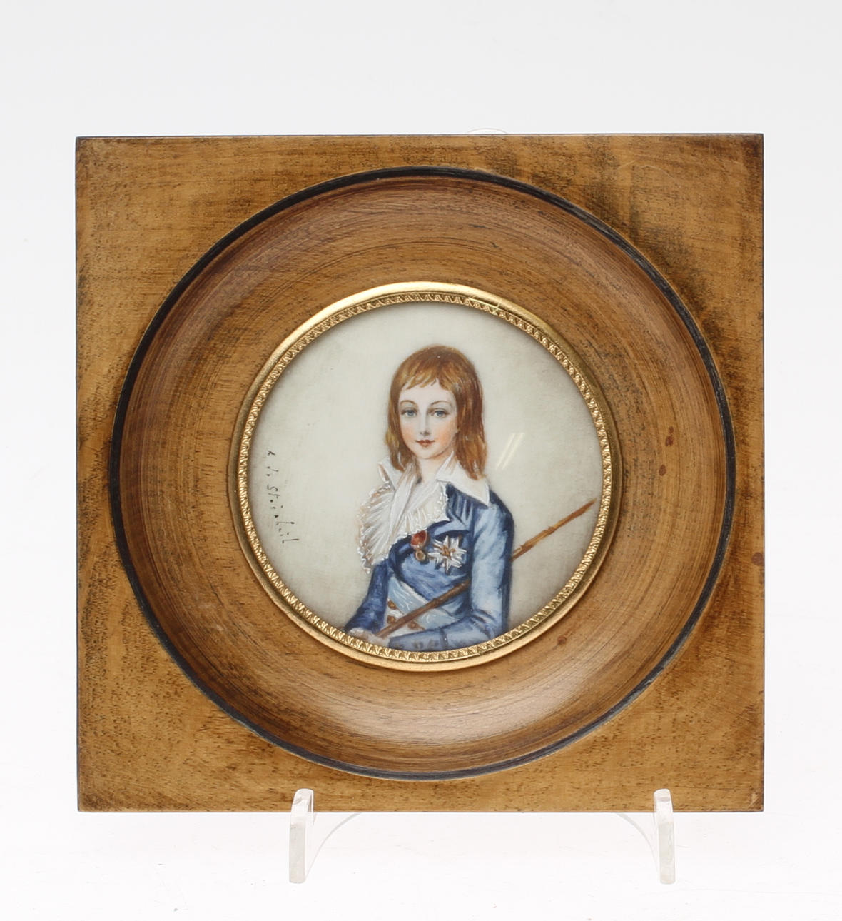 OKÄND KONSTNÄR (TROL. FRANKRIKE). Miniatyr, Porträtt av Louis XVII, otydligt signerad.