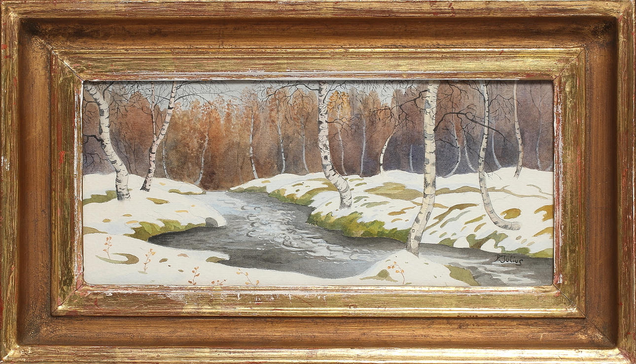 PER JULIUS. Vårvinter, akvarell, signerad.