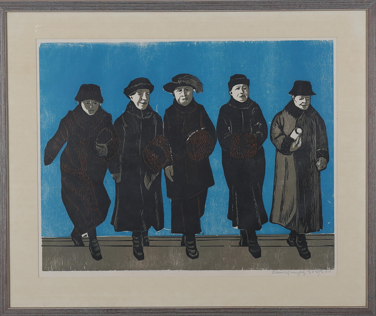 SVEN LJUNGBERG. De fem första kvinnorna i riksdagen 1921, ""Bilder ur Arbetarrörelsens historia" ,färgträsnitt, signerad och numrerad 308/360.