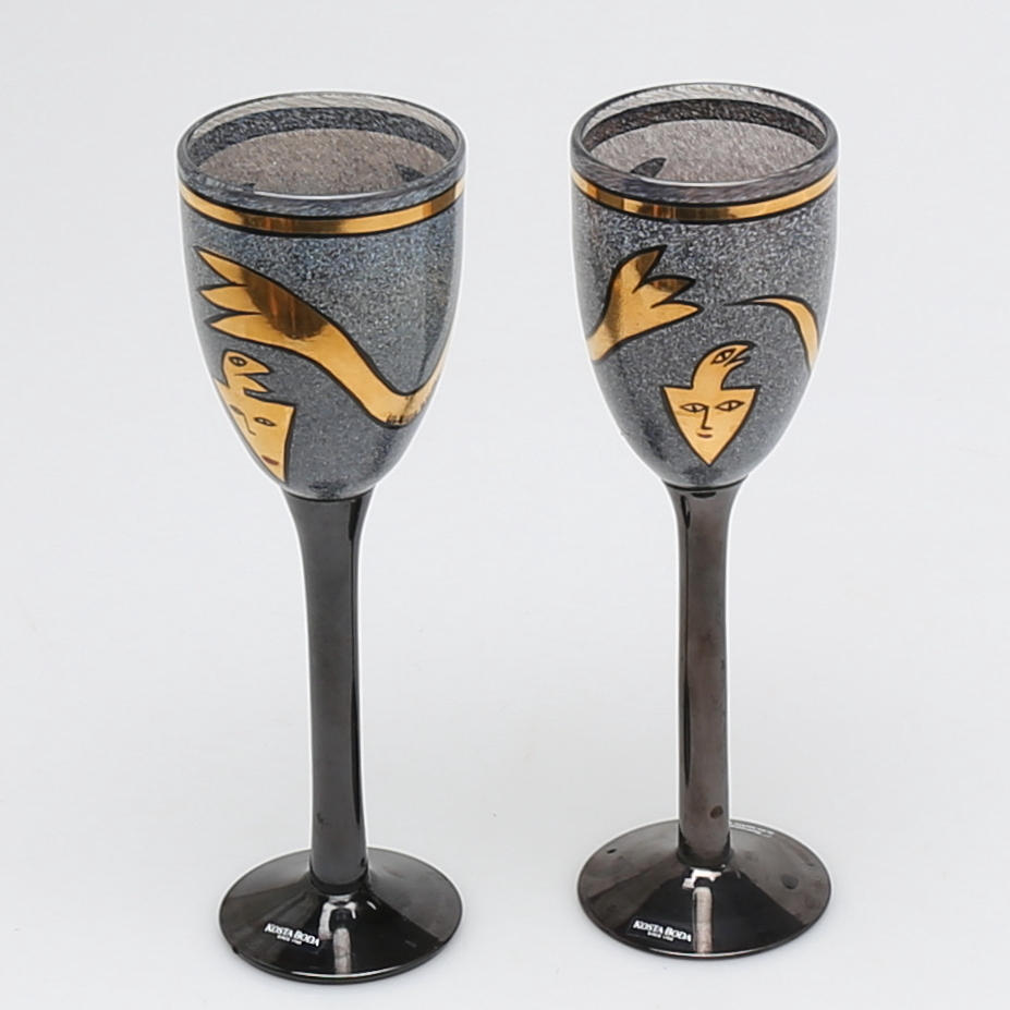POKALGLAS, 2 st, Ulrica Hydman Vallien, Artist collection, Kosta Boda.