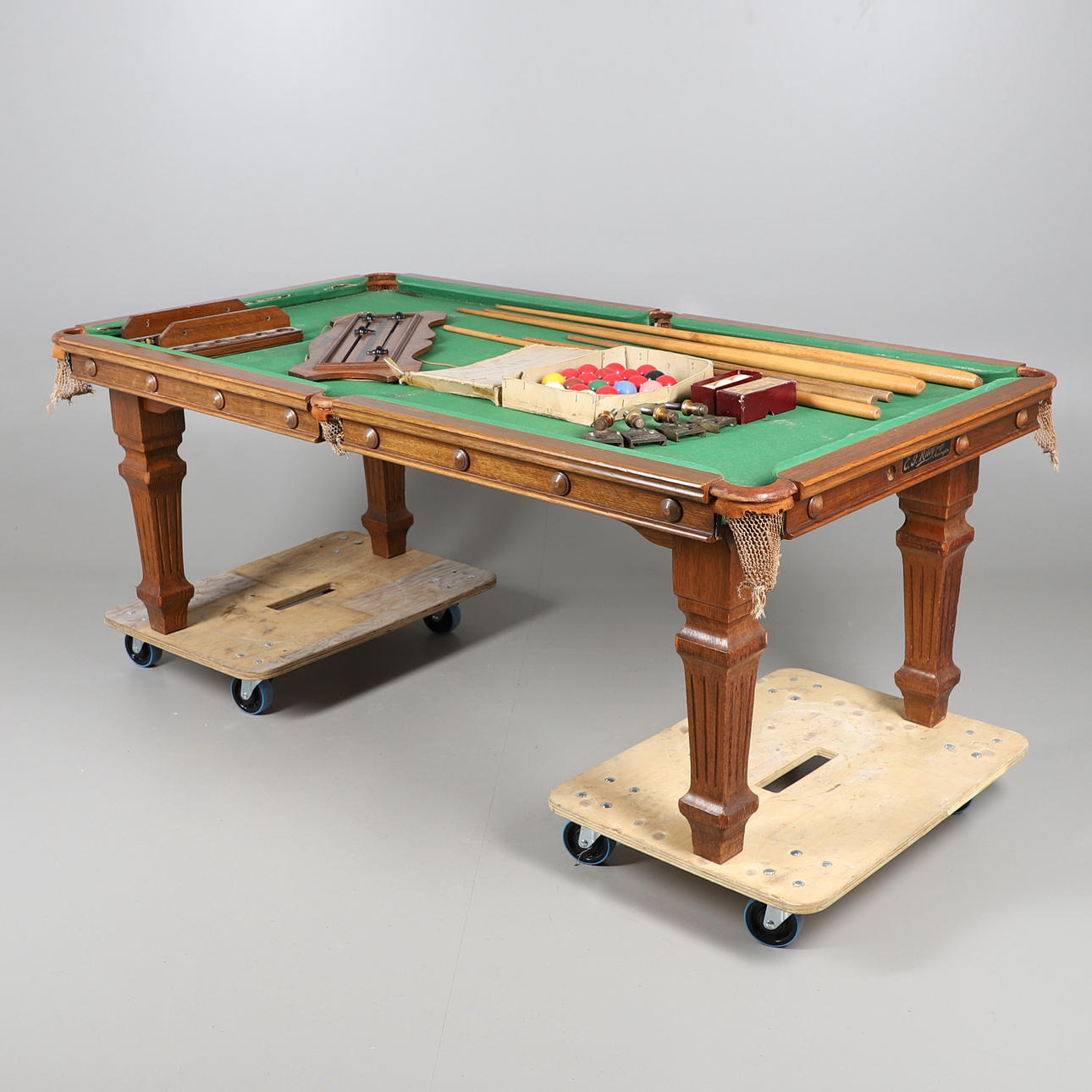 E J RILEY LTD, ACCRINGTON. A HALF SIZE SLATE BED SNOOKER TABLE CONVERTABLE TO A DINING TABLE.