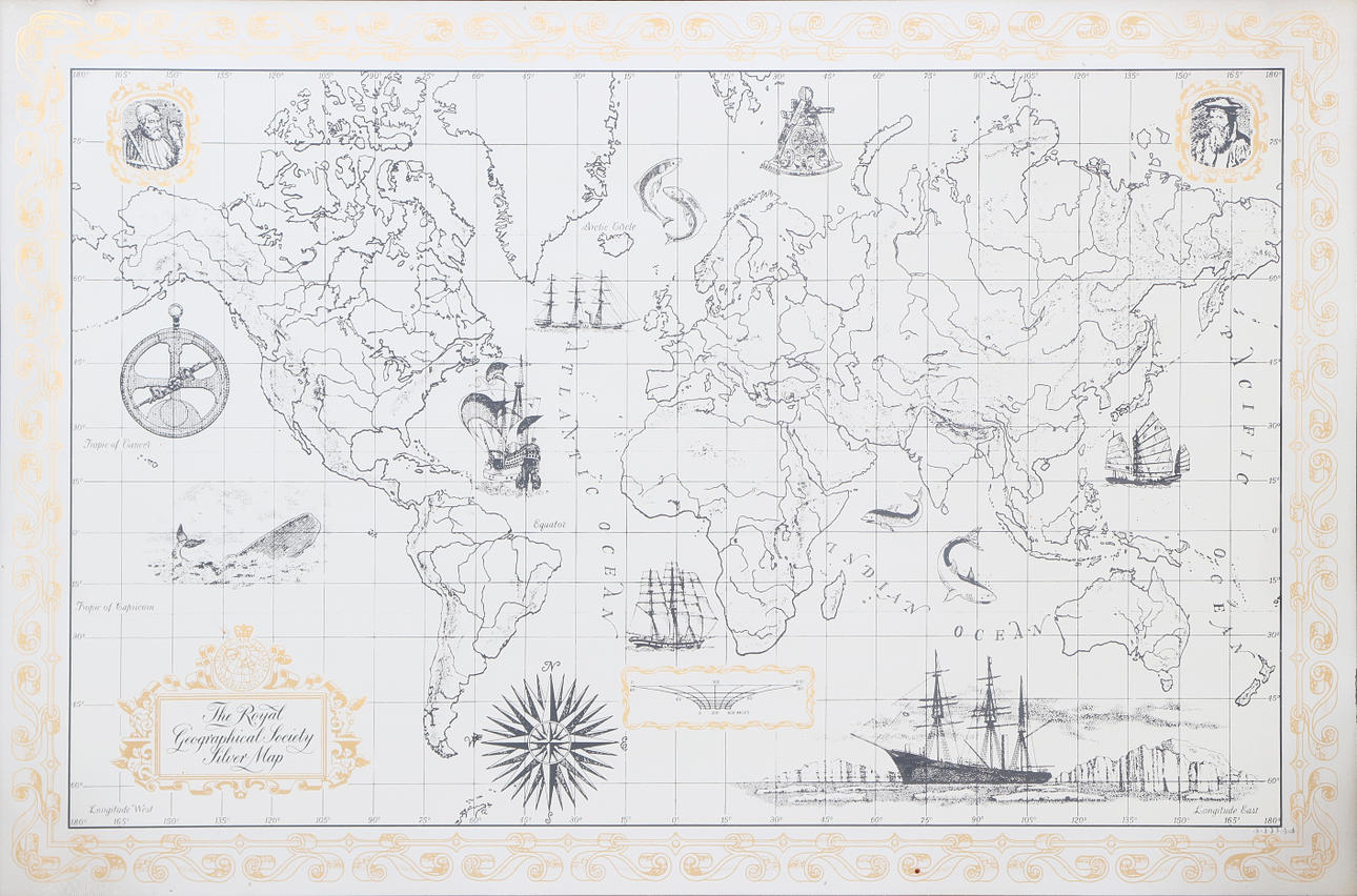 FRANKLIN MINT, “Royal Geographical Society Silver Map”, 1976. Silver ...