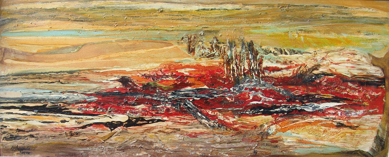 USHA RAPPANGE BHALLA. Abstrakt uttrycksfullt landskap, dat.1978.