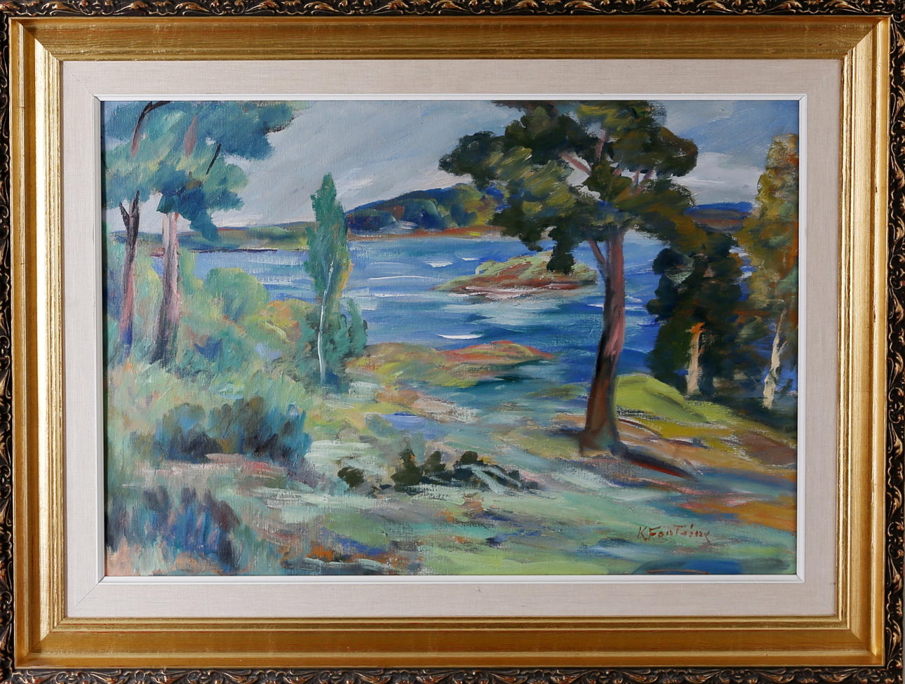KATARINA FONTAINE. Kustmotiv, olja på duk, signerad.