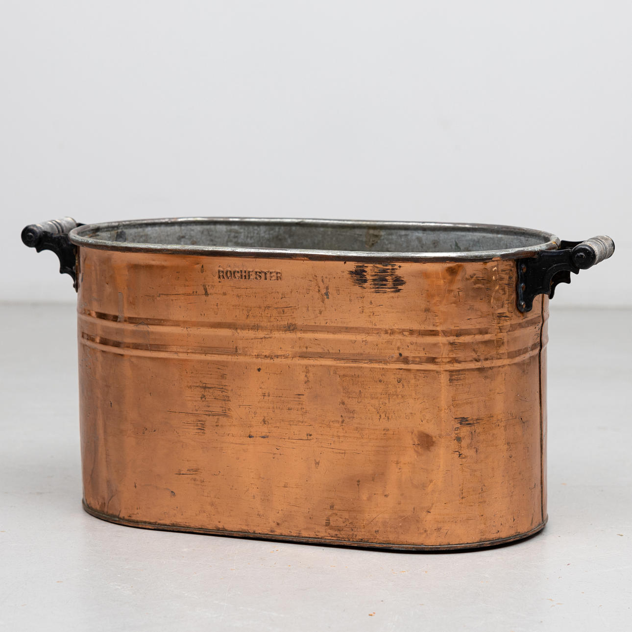 A copper pot/outer liner, marked Rochester, 20th century.