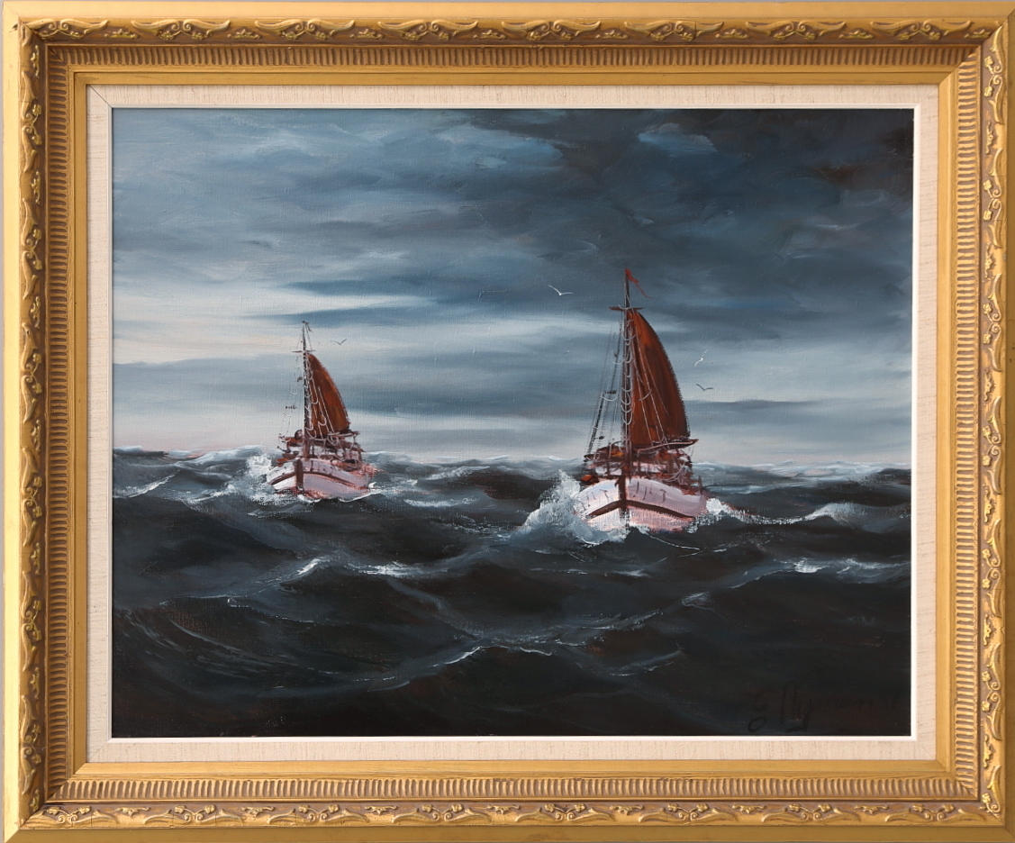 GUSTAF NYMAN. Olja på duk, "trålare i Östersjön, signerad, daterad a tergo 1987.