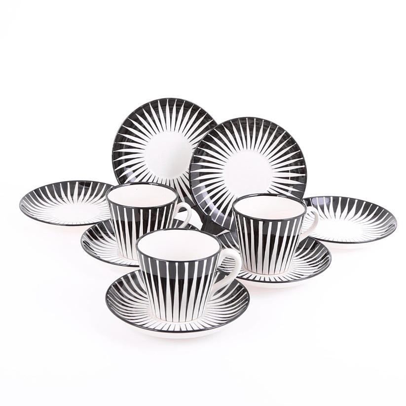 KAFFESERVIS, 10 delar (3+7), "Zebra" Eugen Trost, Upsala-Ekeby, Gefle, 1900-talets mitt.