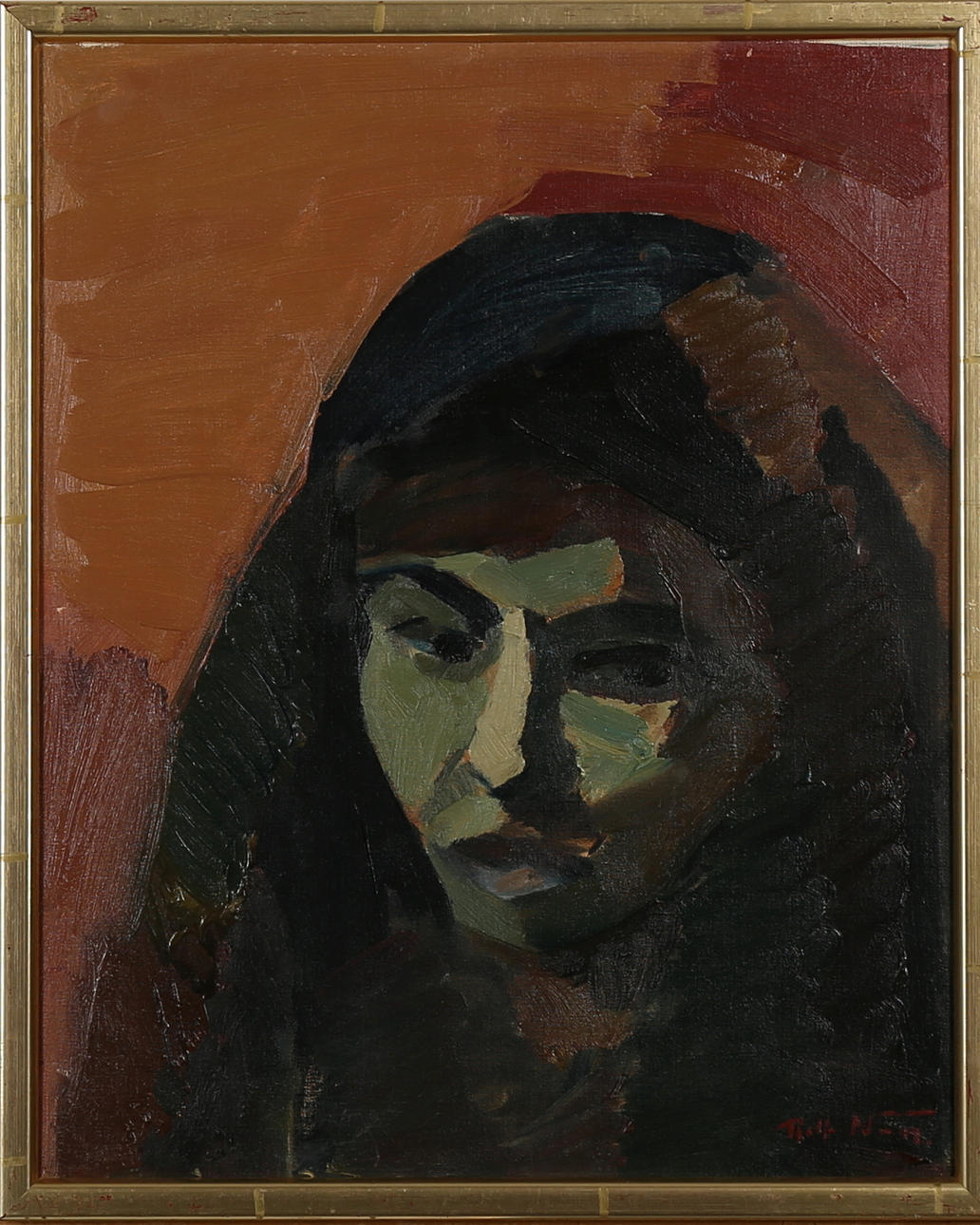 ROLF NORRMAN. "(Arabkvinna), Kvinna med svart dok", olja på duk, signerad.