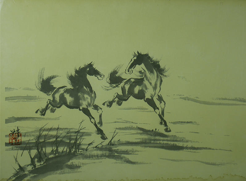OIDENTIFIERAD KONSTNÄR. Utan titel, Kina. Hästar.
