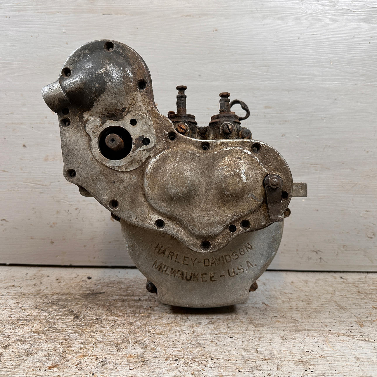 HARLEY DAVIDSON, engine block with crankcase, 350cc single, 1928, USA.