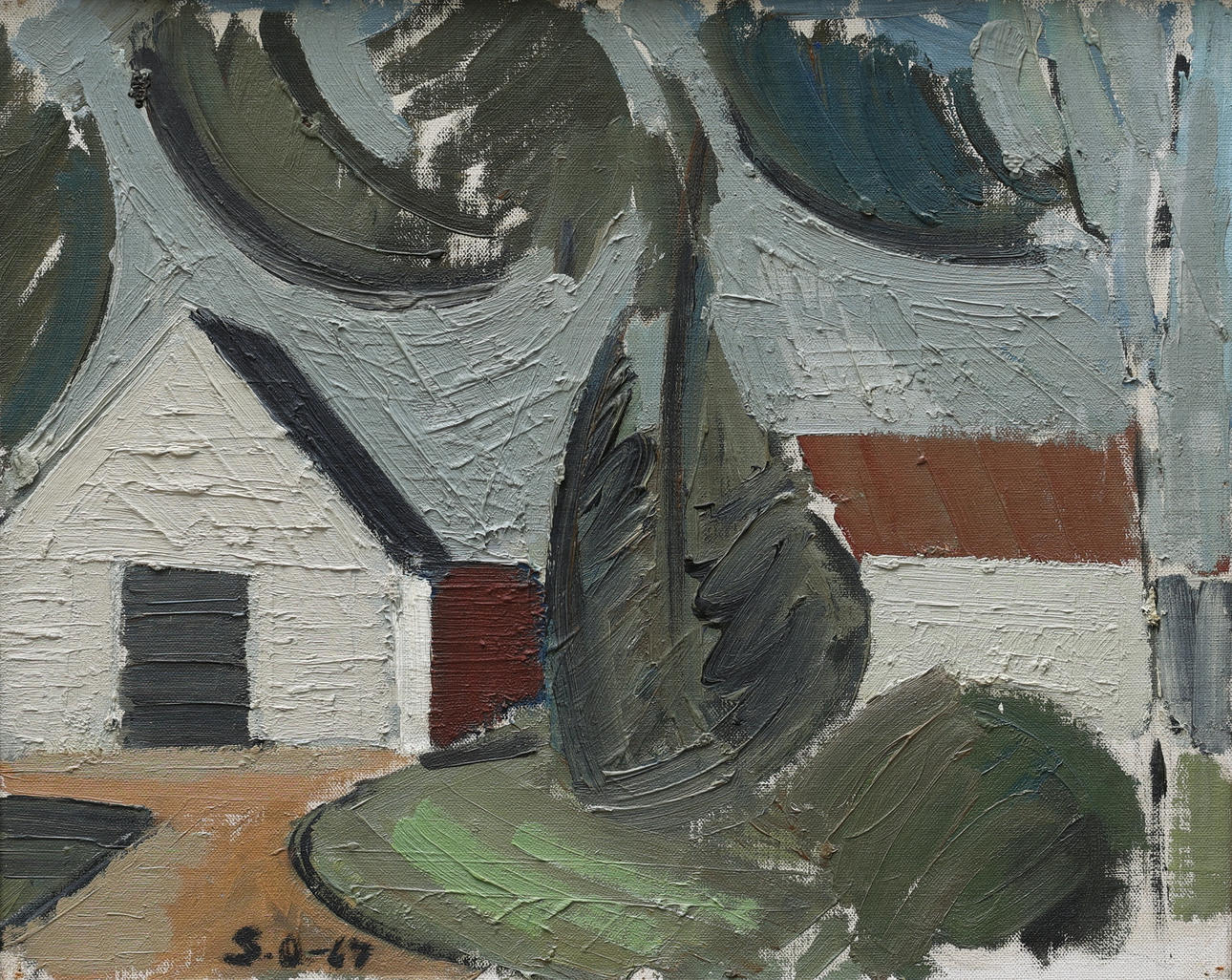 SVEN OLOFSSON, oil on panel, “Borgholms gård”, monogram signed, S-O, dated -67.