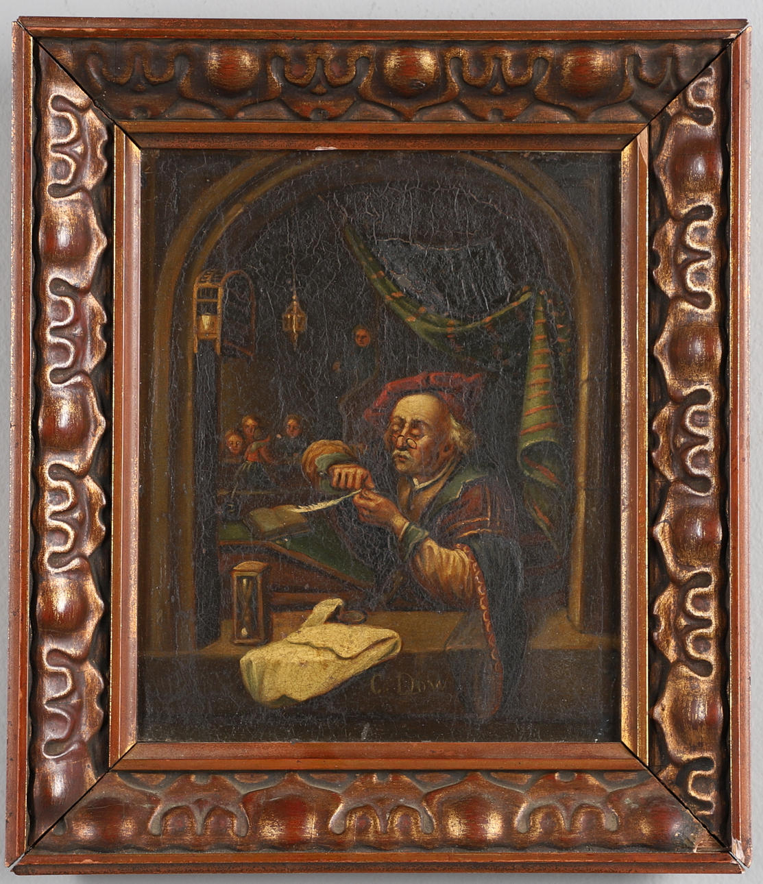 GERARD DOU (1613-1675). EFTER. DEN GAMLE SKOLELEDER.