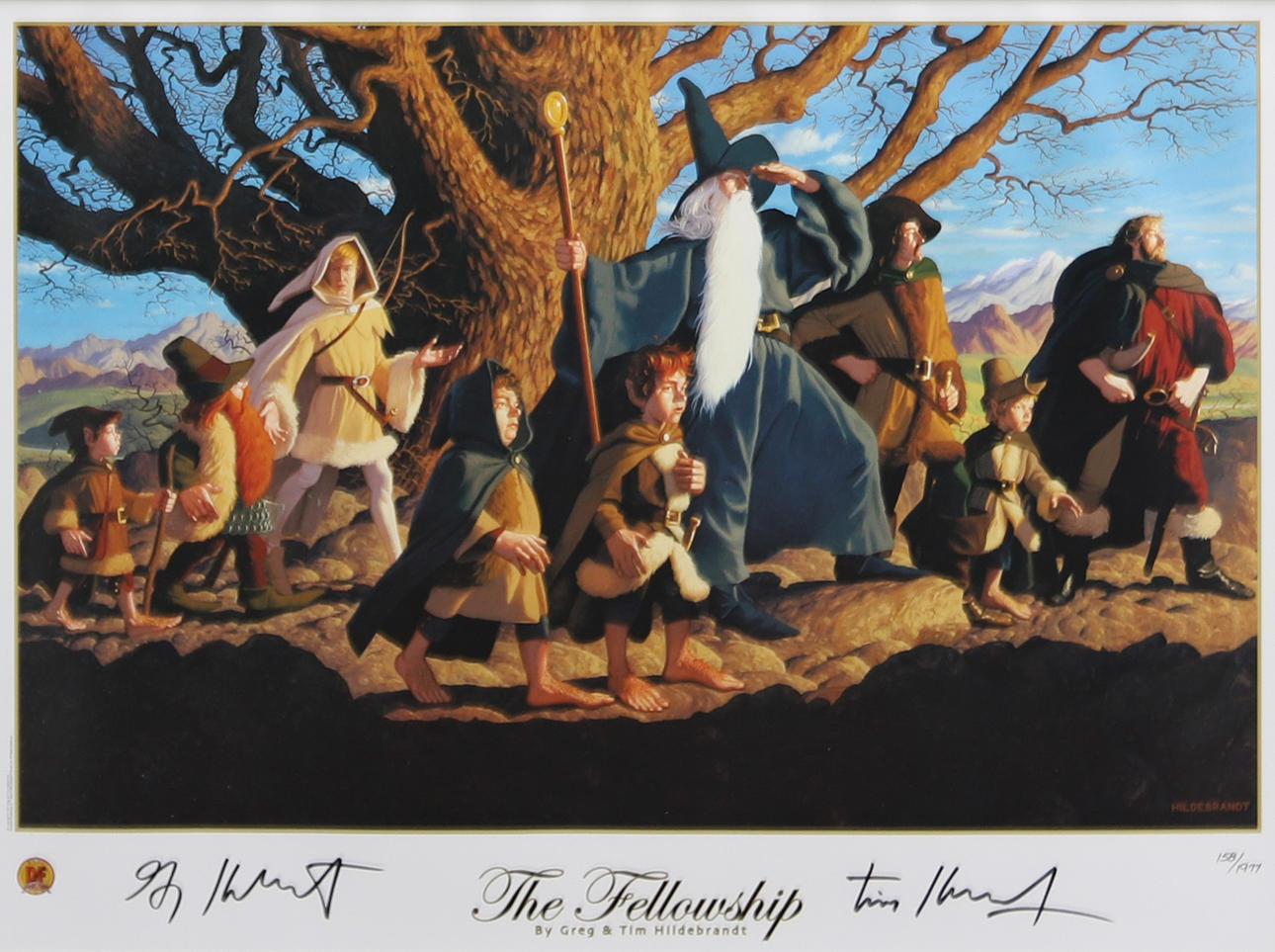 THE FELLOWSHIP BY GREG & TIM HILDEBRANDT, SIGNED LITHOGRAPH.