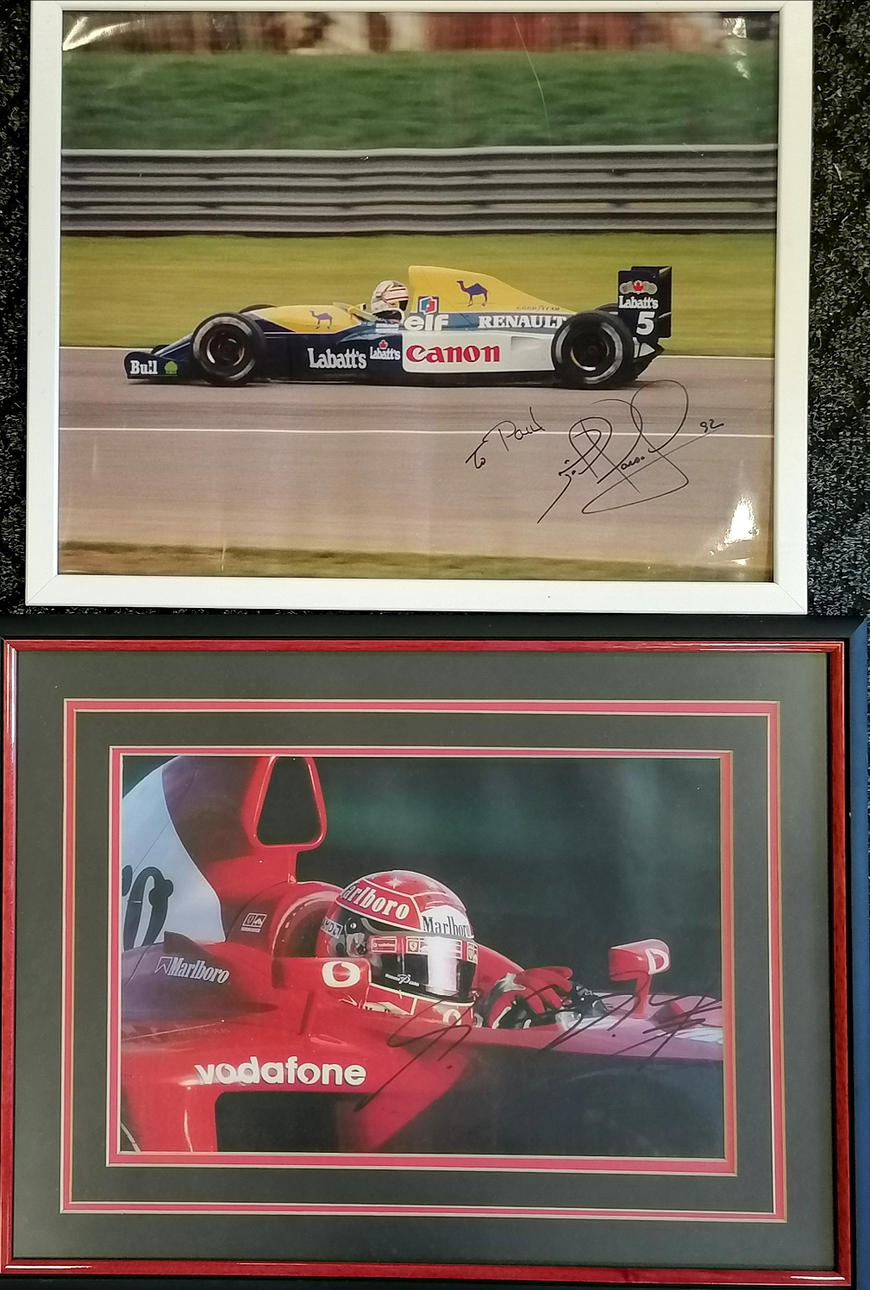 NIGEL MANSELL AUTOGRAPH + MICHAEL SCHUMACHER PICTURE.
