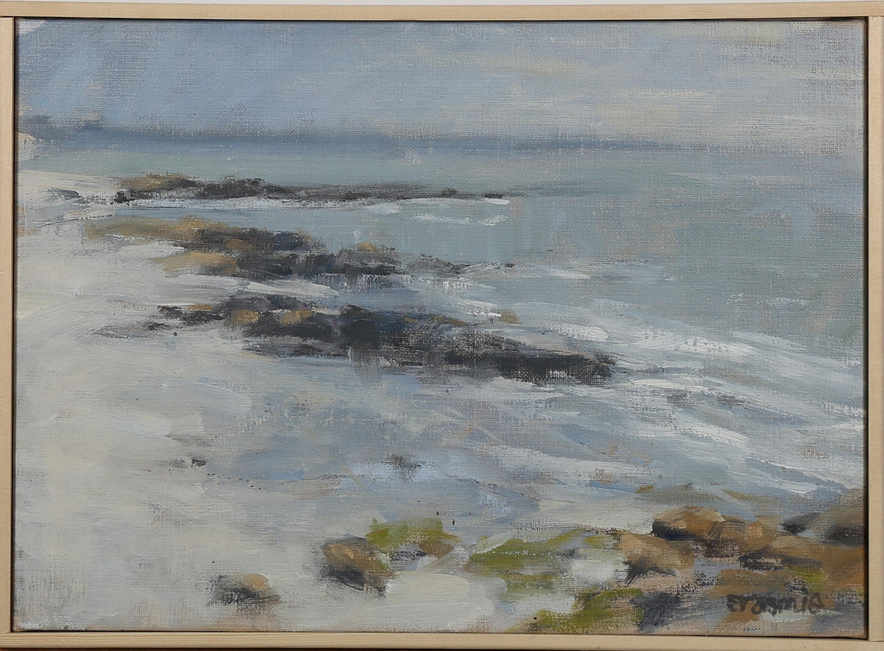 TORSTEN ERASMIE. Stand och hav, Beg-Meil, Bretagne, olja på duk, signerad Erasmie.