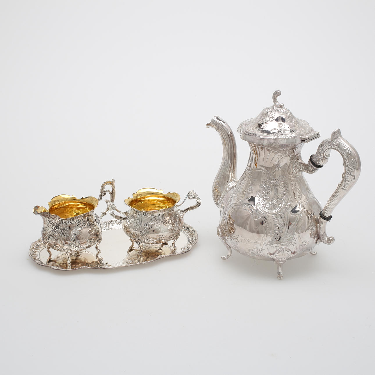 KAFFESERVIS, 4 delar, silver, Karl Ekman, GEWE, 1979, ca 1501 gram.