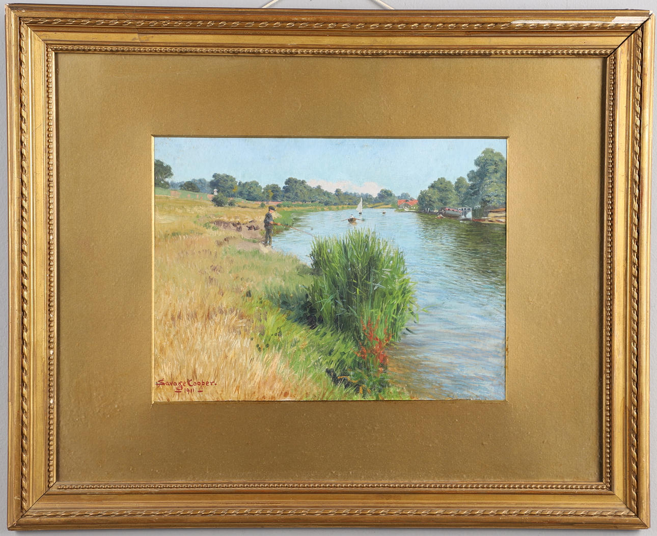 WILLIAM SAVAGE COOPER (1861-1943). RIVER SCENE WITH BOY FISHING, SUMMER.