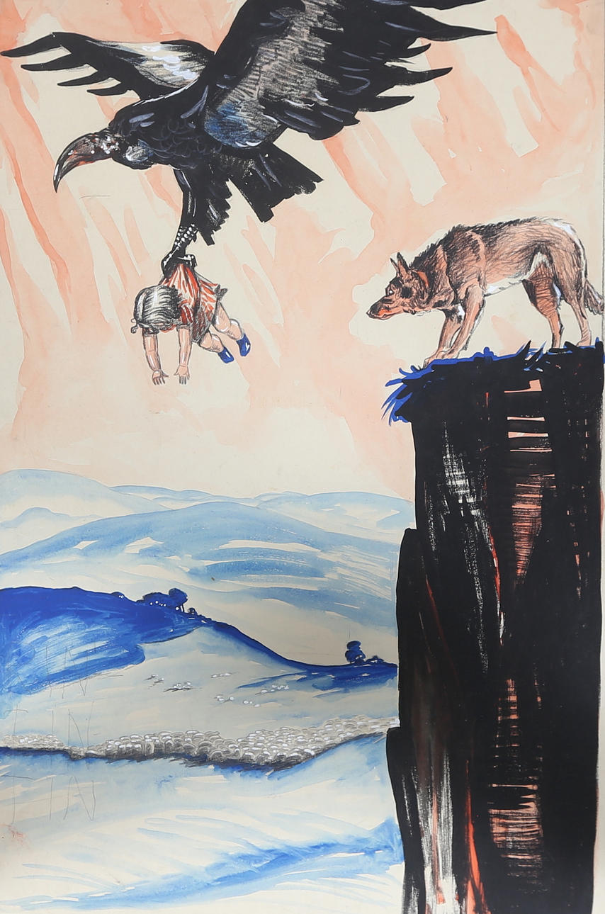 HAND PAINTED POSTER, Unknown title, Rin Tin Tin, monogram signed EN, 1920/30's.