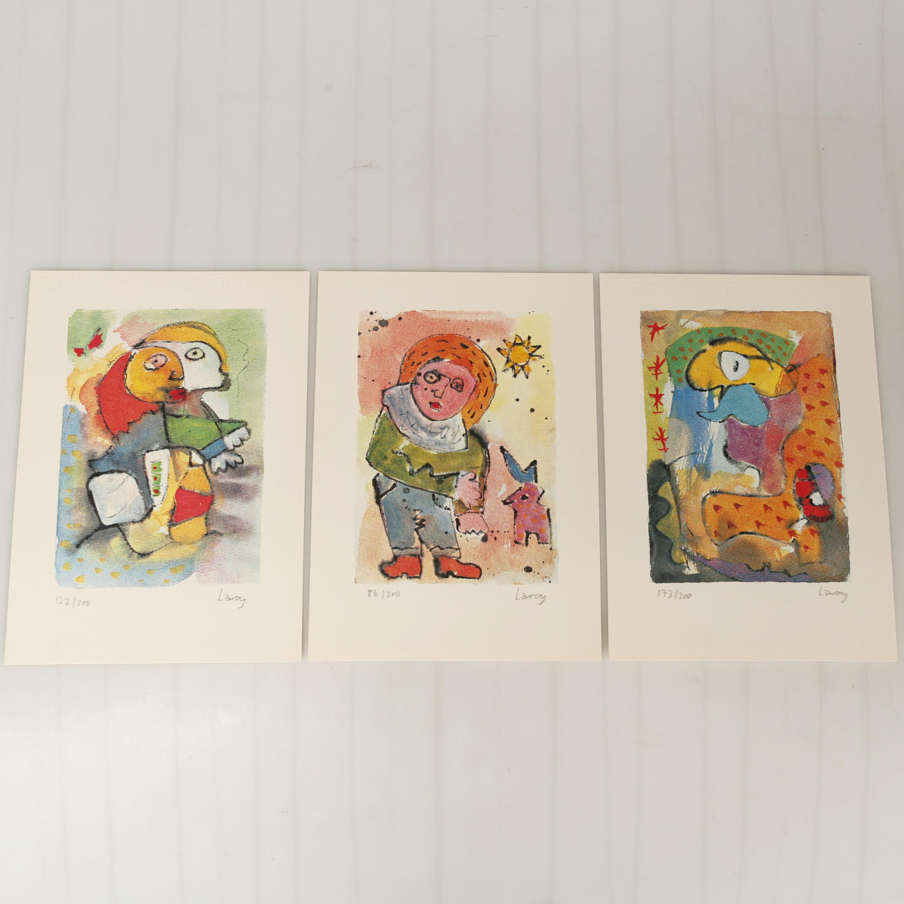 COLOUR LITHOGRAPHS, numbered, signed Laroy, 3 pieces.