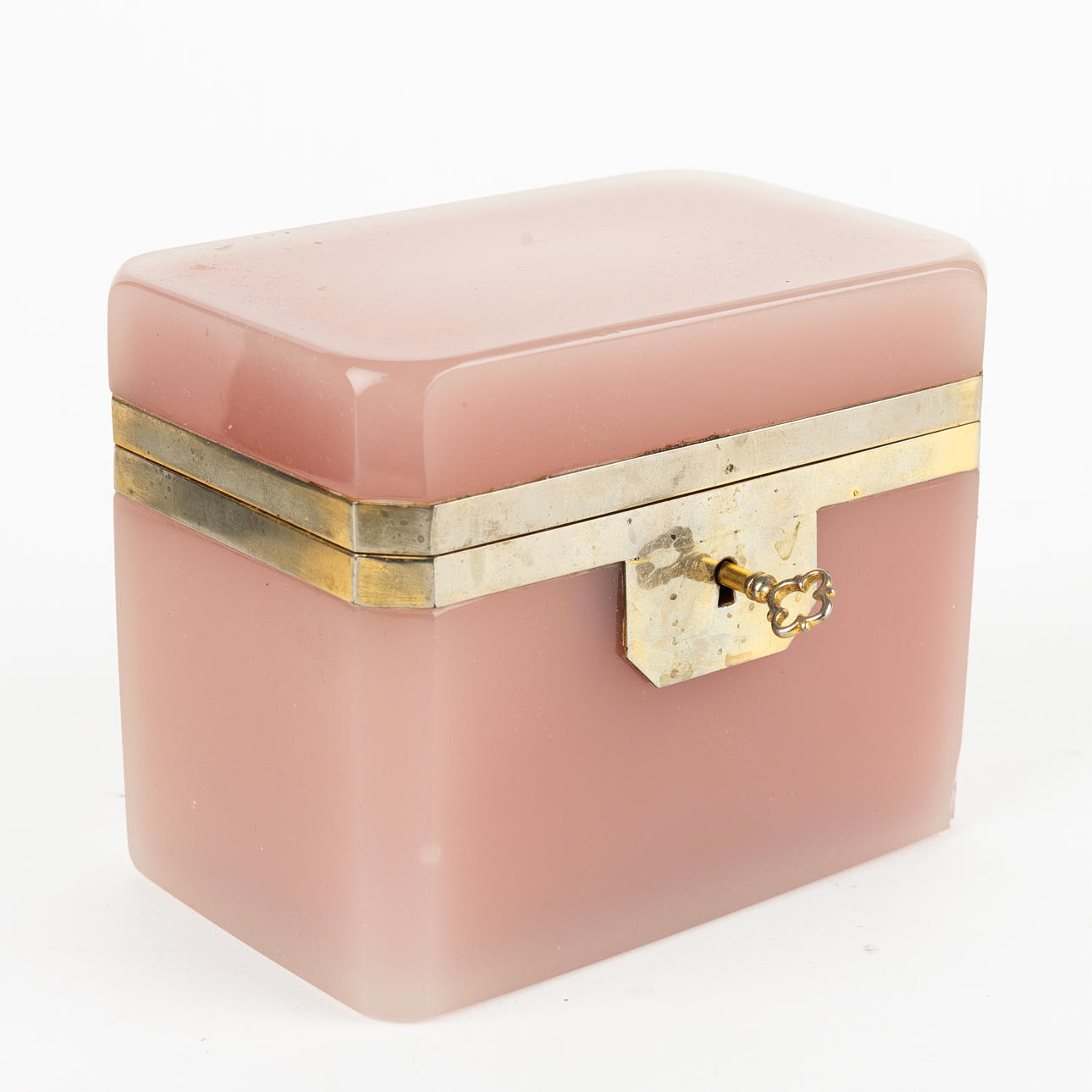 MURANO OPALINE FERRO オパーリン ハンドペイント 宝石箱 FRATELLI FERRO. Box, opaline glass with yellow metal. Murano