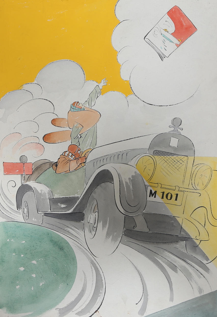 EIGIL SCHWAB. HAND PAINTED POSTER, Unknown title, signed Schwab, 1920/30s.