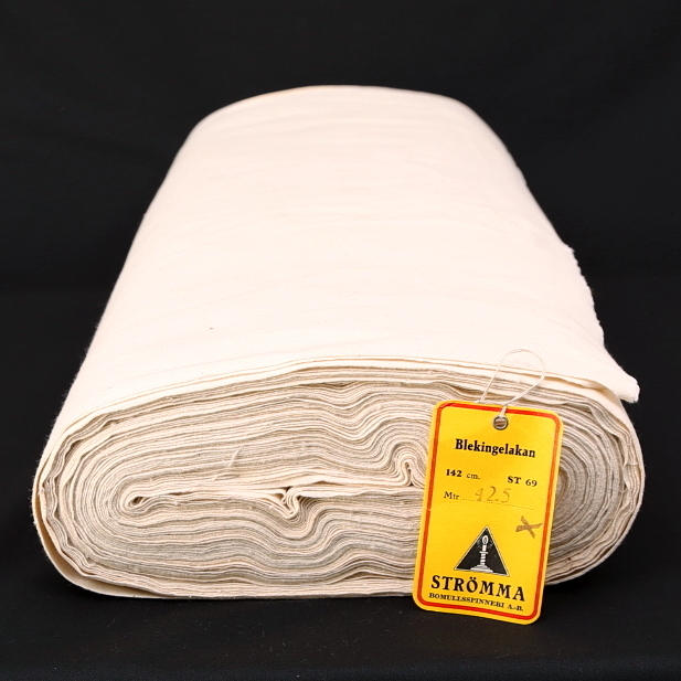 LAKANSVÄV oblekt, på rulle, ca 25 meter, "Blekingelakan" Strömma bomullsspinneri.