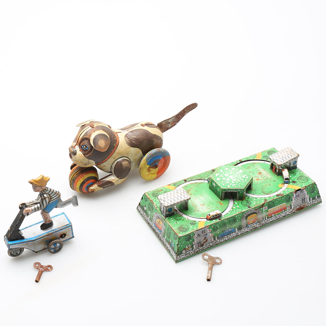 MEKANISKA LEKSAKER, plåt, 3 st, 1900-talets mitt, Holland?