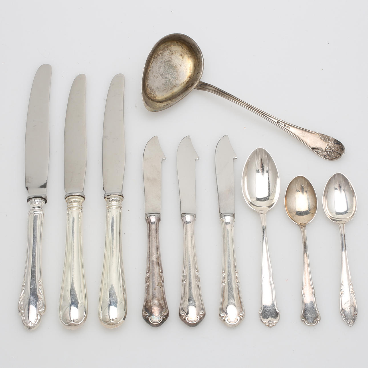 BESTICK, 10 st, silver, olika modeller, vikt 339 gram.