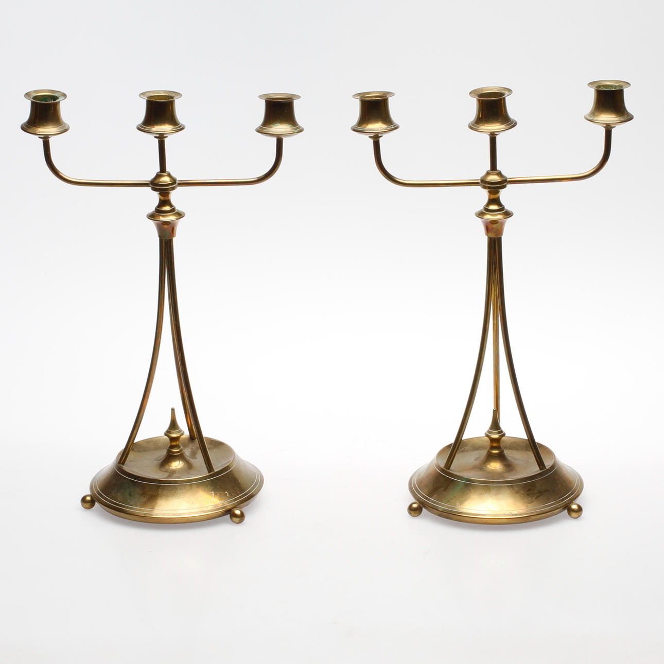 KANDELABRAR, ett par, mässing, jugend, Oscar Nilsson, Eskilstuna.