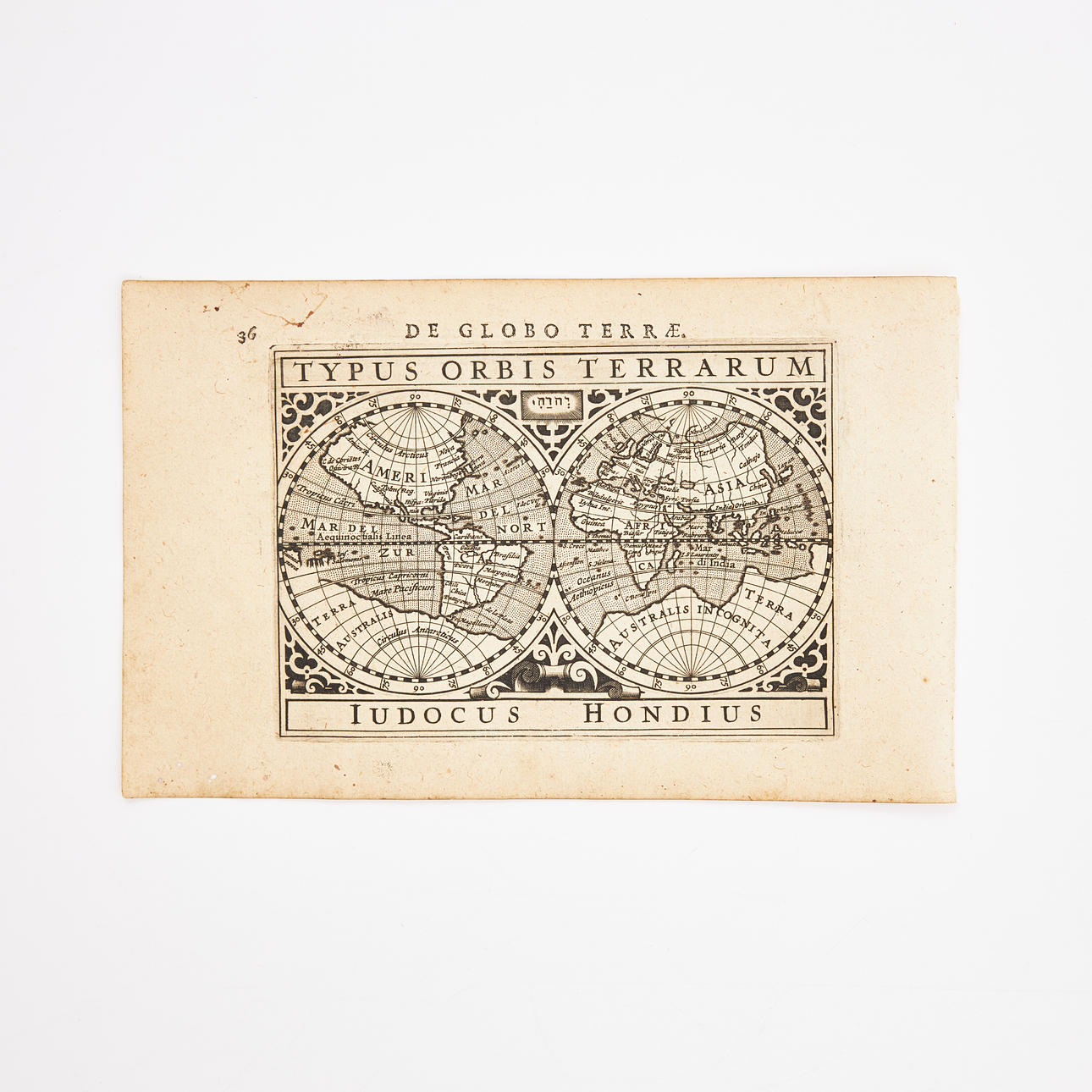 MINIATURE WORLD MAP TWO HEMISPHAERES, Bertius, Amsterdam 1616.