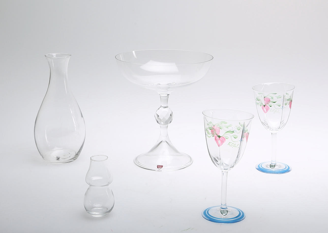 KONSTGLAS, 5 delar, 1900-tal, bl a Orrefors och Älghult.