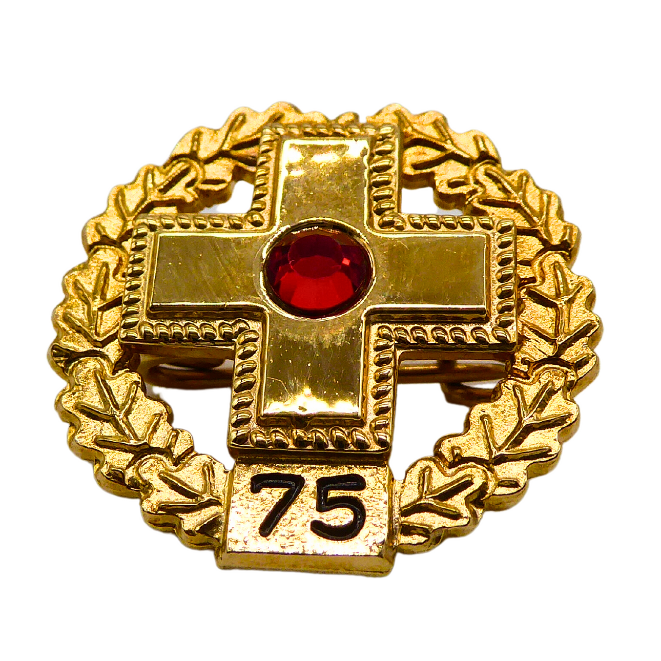 75 ÅR RØD KORS PIN - 333 GUL GULD.