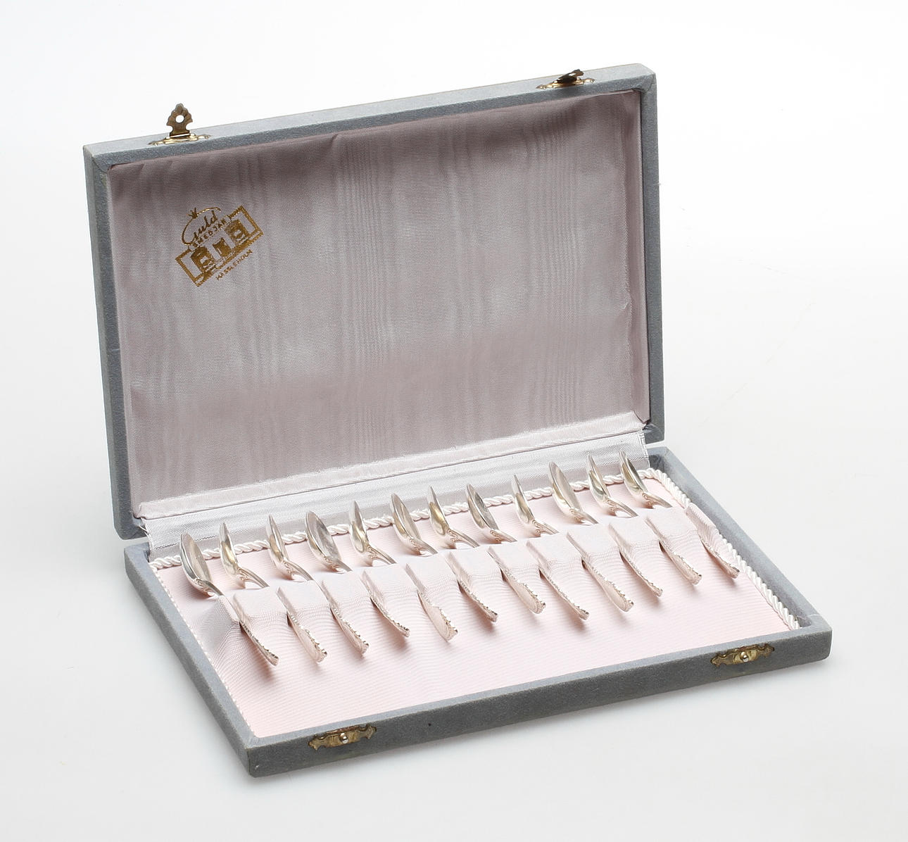 KAFFESKEDAR, 12 st, silver, "Rokoko", GAB, vikt ca. 169,2 gram.