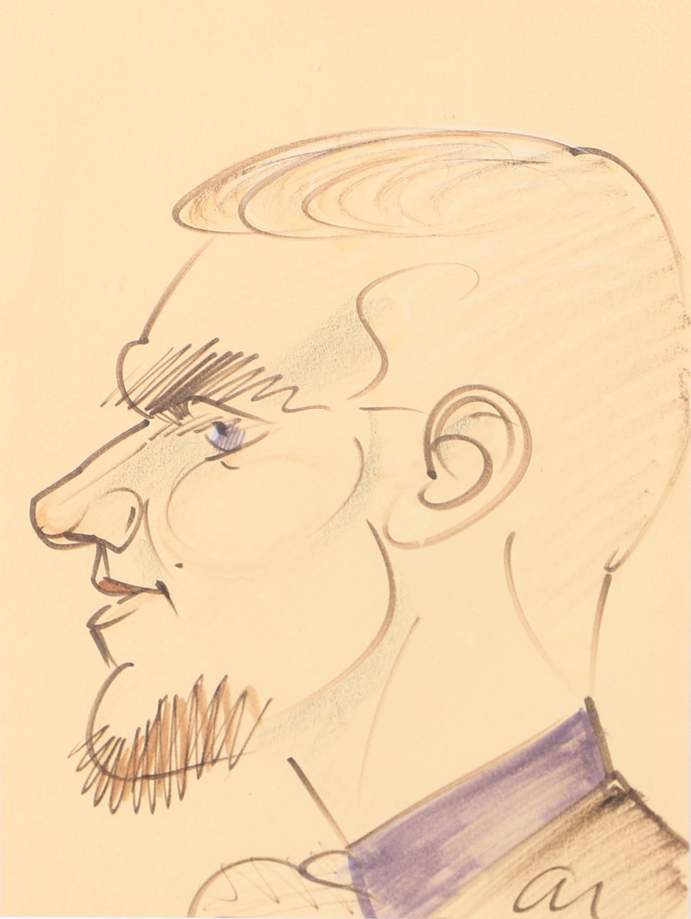 AL BERGSTRÖM. Porträtt, teckning, monogramsignerad.