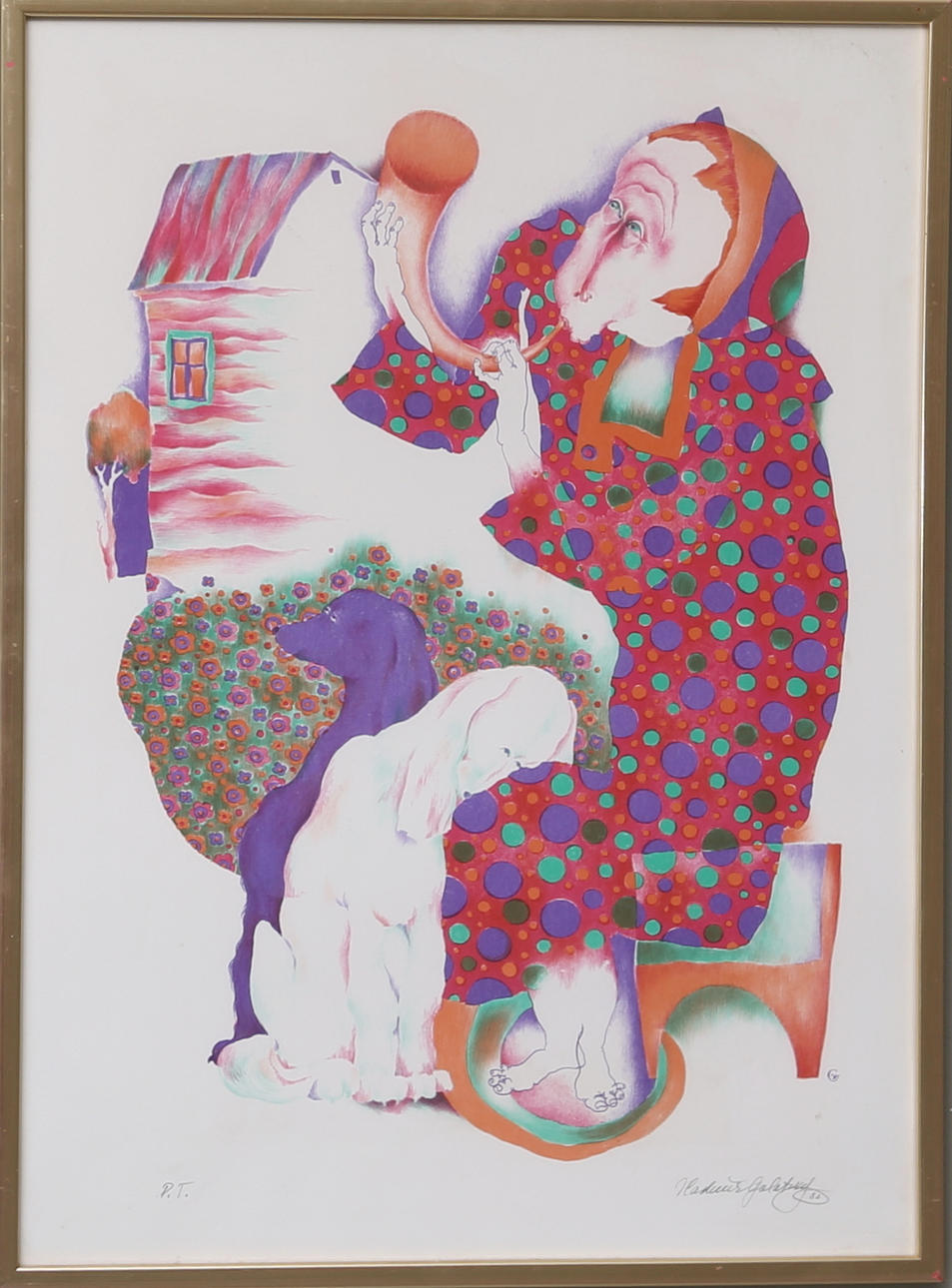 VLADIMIR GALATSKY. Hornblåsaren, litografi, signerad.